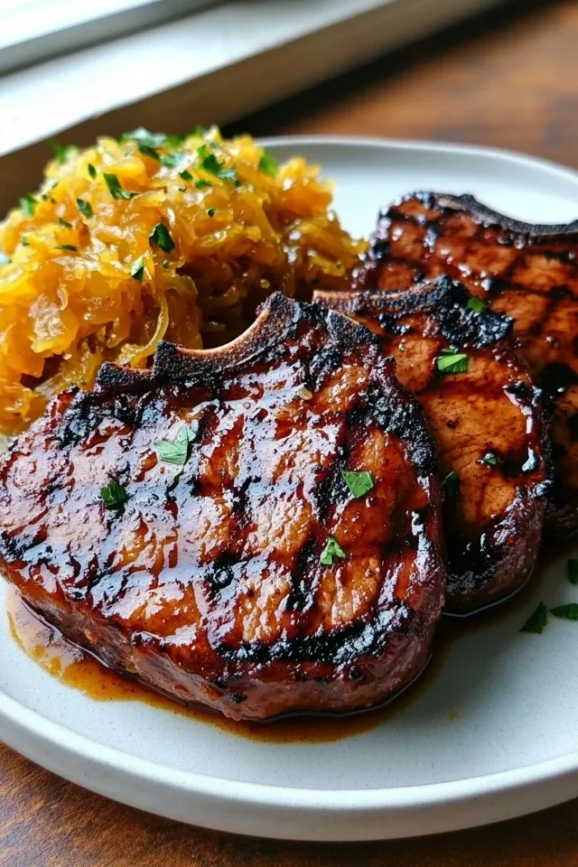 Braune Zucker Gegrillte Rinderkoteletts Mit Karamellisiertem Sauerkraut